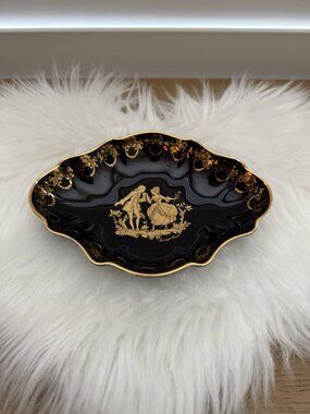 Vintage Porcelain Limoges Castel Dish Cobalt Blue with 22K Gold